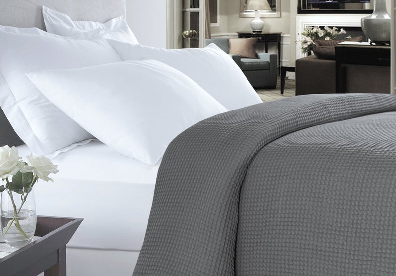 HILLFAIR 100% Combed Cotton Blanketâ€“ Twin XL Size Bed Blanketsâ€“ Warm Soft All Season Breathable Lightweight Summer Blanketsâ€“ Waffle Weave Home Decor Bed Blanket- Grey Bed Cotton Blankets/Bedcovers - Image 2
